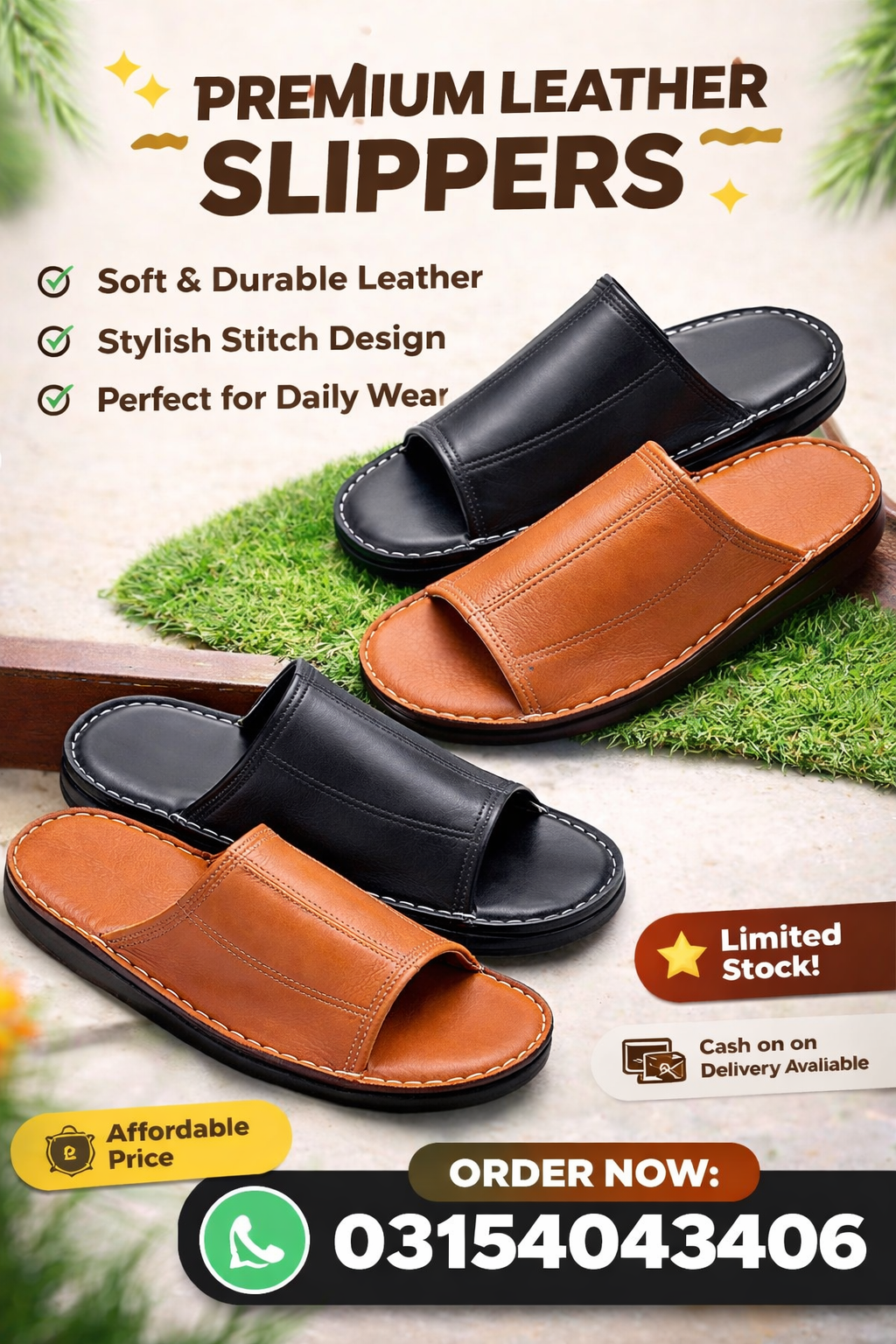 Leather Slipper (Black & Brown)