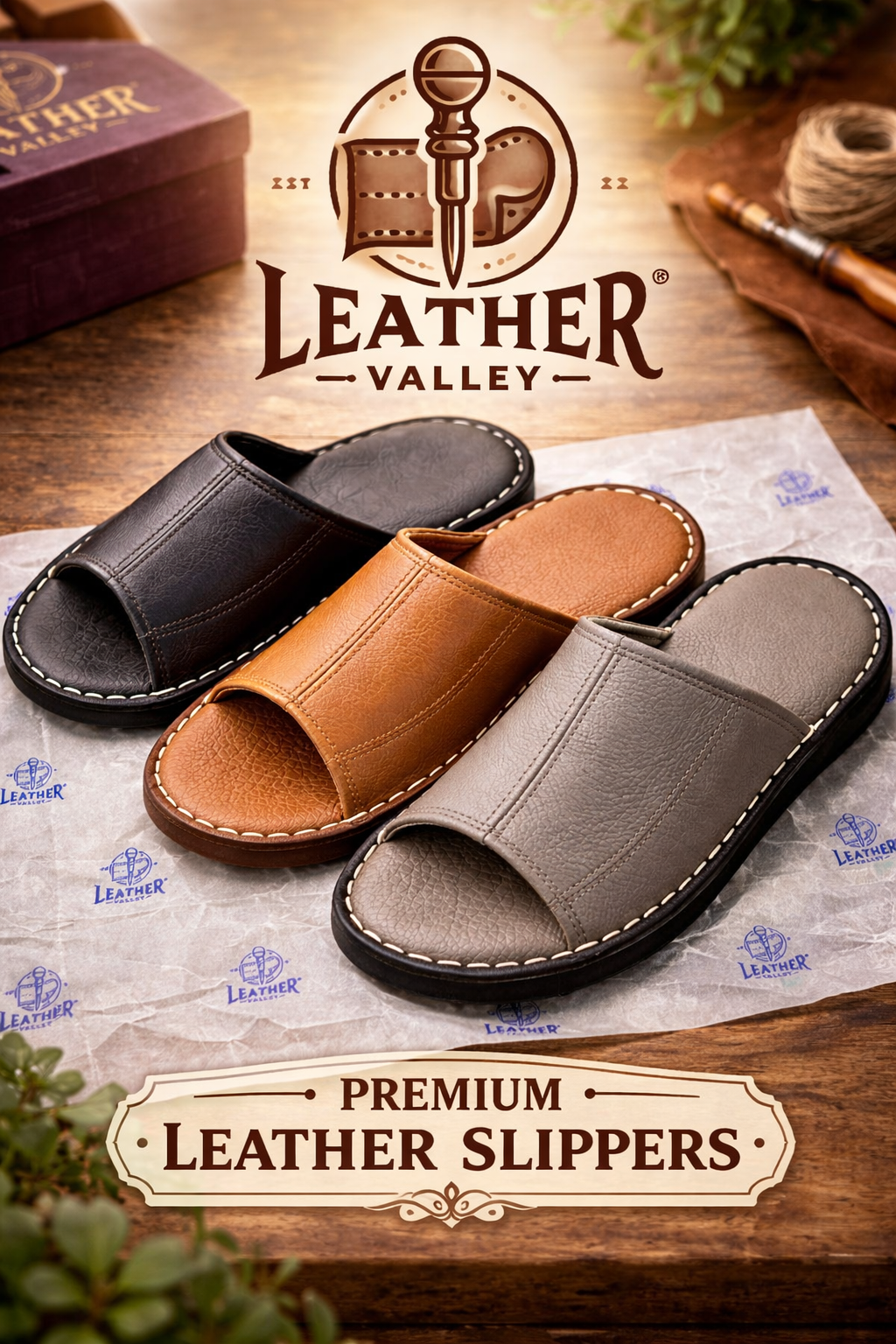 Leather Slipper (Black & Brown) - Image 7